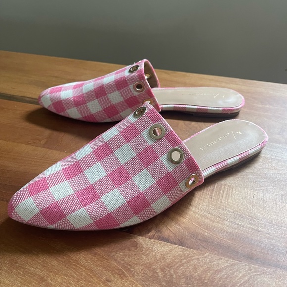 Anthropologie Shoes - NWOT Anthropologie Pink Check Silver Grommet Womens Slides Shoes Size 11 Flats